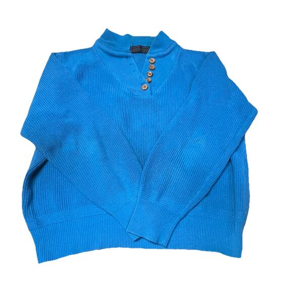 Vtg EDDIE BAUER Cotton Chunky Cable Knit Henley Sweater Sz L Blue Fisherman Cozy - Picture 6 of 9